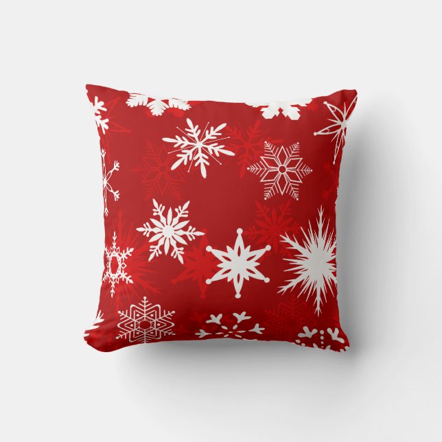 Festive Christmas snowflakes cheery red and white Throw Pillow (Front)