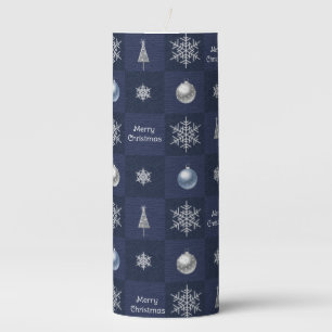 Festive Christmas Snowflakes, Ornaments and Trees Pillar Candle