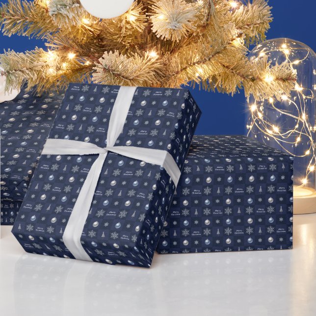 Festive Christmas Snowflakes, Ornaments and Trees Wrapping Paper (Holidays)