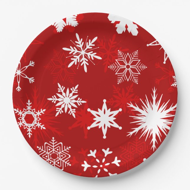 Festive Christmas snowflakes Paper Plates (Front)