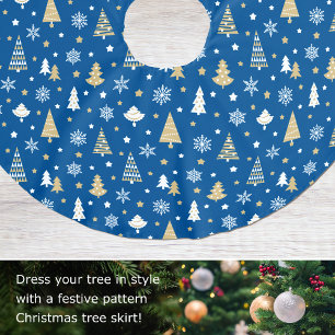 Festive Christmas Snowflakes Pattern Blue Brushed Polyester Tree Skirt