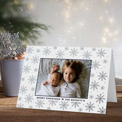 Festive Christmas Snowflakes Photo Real Foil Holiday Card