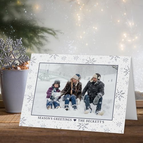 Festive Christmas Snowflakes Photo Real Foil Holiday Card