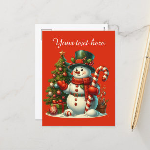 Festive Christmas snowman add message Holiday Postcard