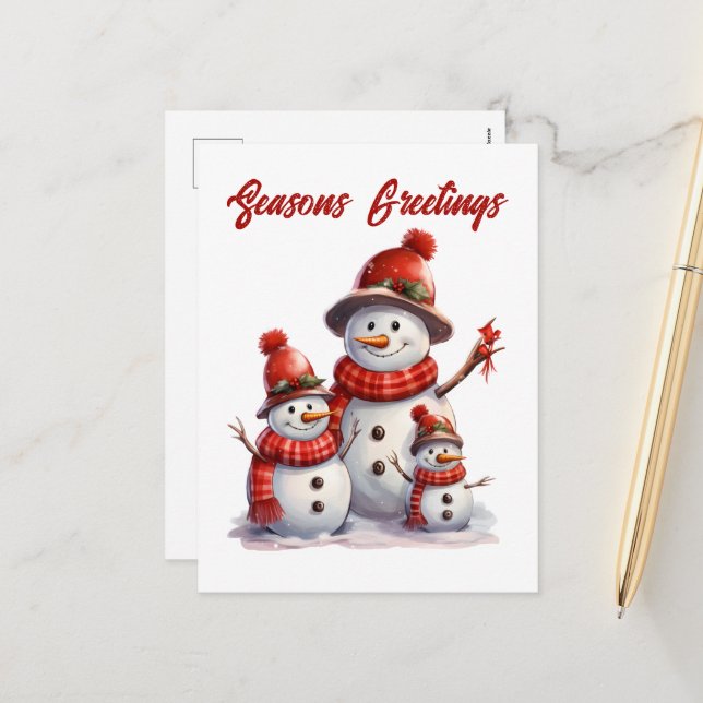 Festive Christmas snowman add text Holiday Postcard (Front/Back In Situ)