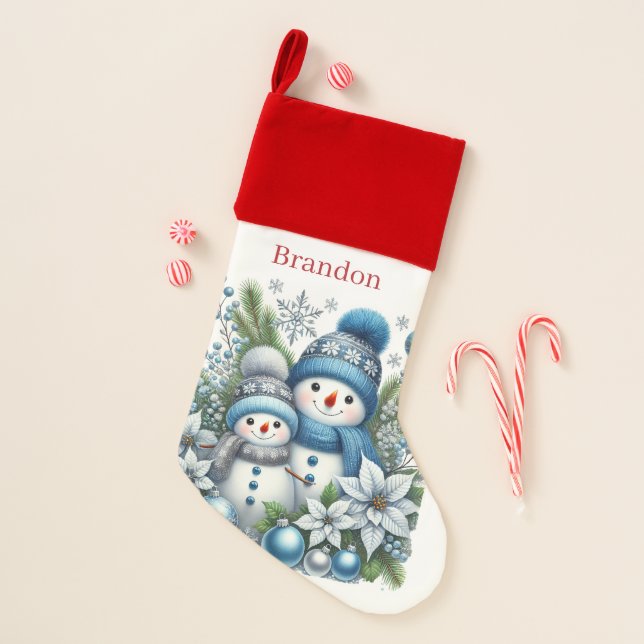 Festive Christmas snowman & Child  Christmas Stocking (Front)