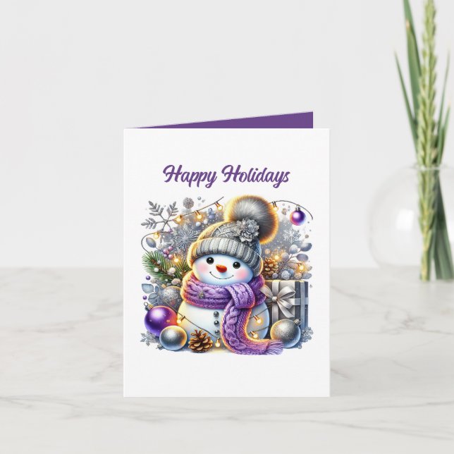 Festive Christmas snowman customizable  Holiday Card (Front)