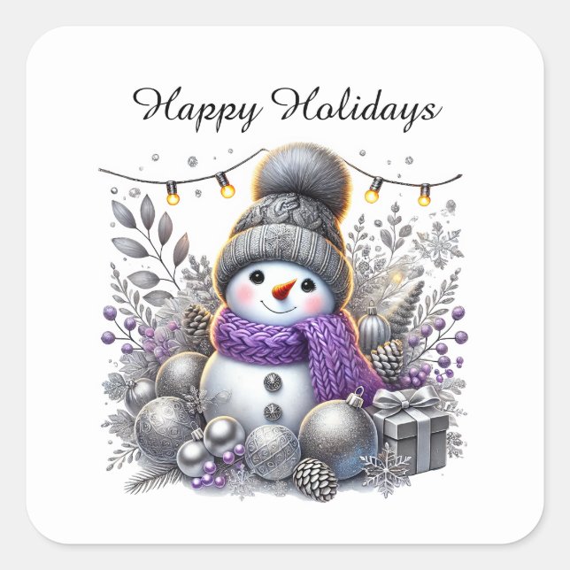 Festive Christmas snowman customizable  Square Sticker (Front)