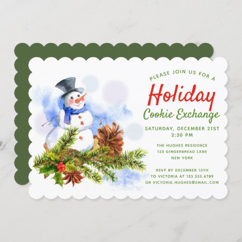 Festive Christmas Snowman Holiday Cookie Exchange Invitation