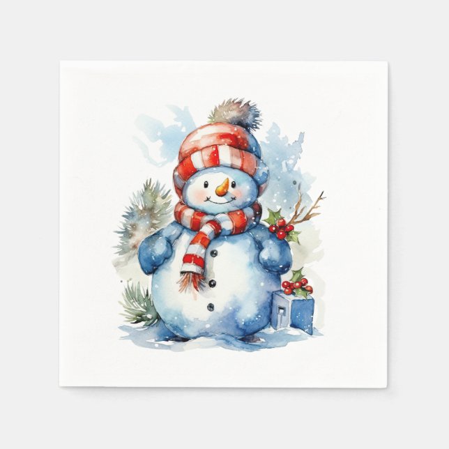 Festive Christmas snowman Holiday party  Napkins (Front)