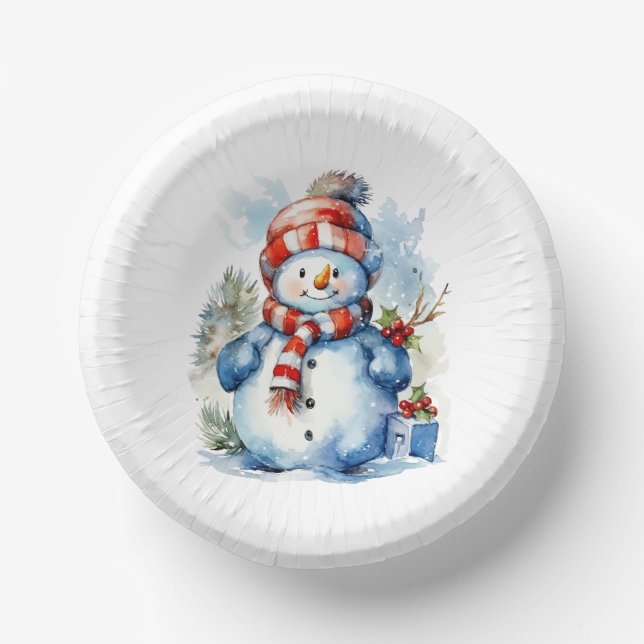 Festive Christmas snowman Holiday party  Paper Bowls (Front)