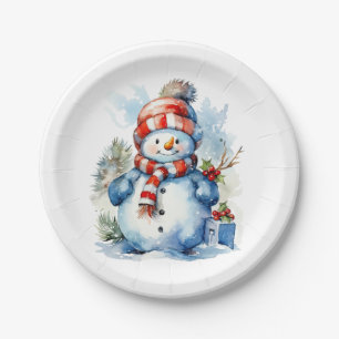Festive Christmas snowman Holiday party  Paper Plates