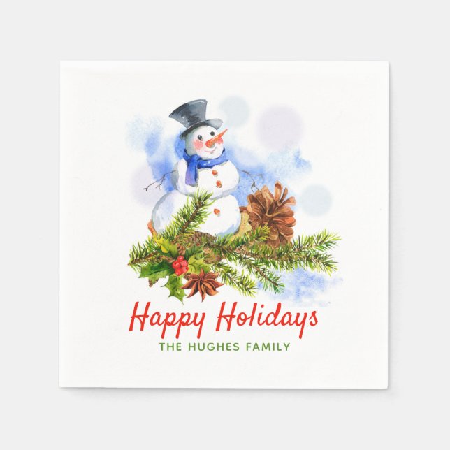 Festive Christmas Snowman Personalized Napkins (Front)