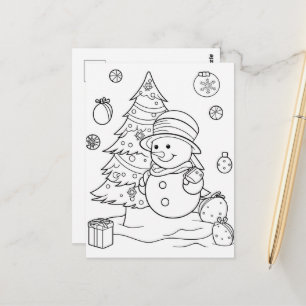festive Christmas Snowman tree kid coloring  Postcard