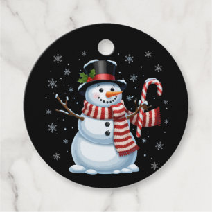 Festive Christmas Snowman with Candy Cane & Top Favor Tags