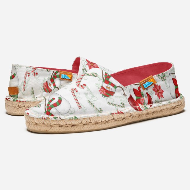 Festive Christmas snowmen tiled pattern Espadrilles (Angled)