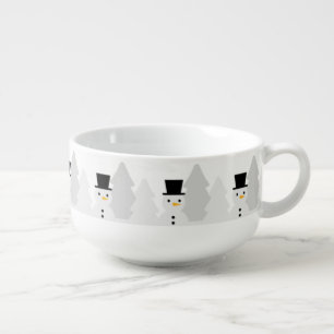 Festive Christmas snowmen trees pattern soup mug