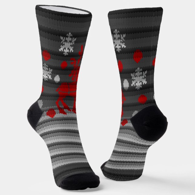 Festive Christmas Socks Reindeer Knit Print Socks (Angled)