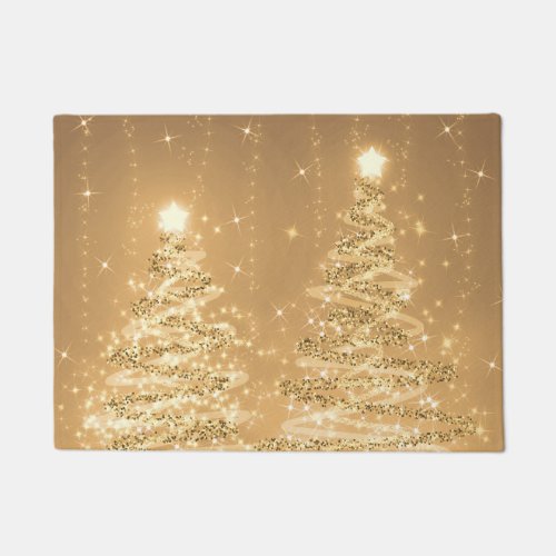 Festive Christmas Sparkling Trees Copper Doormat