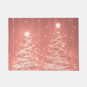 Festive Christmas Sparkling Trees Rose Gold Doormat