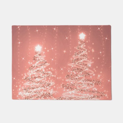 Festive Christmas Sparkling Trees Rose Gold  Doormat