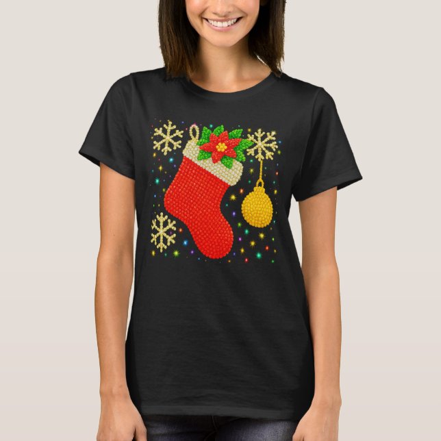 Festive Christmas Stocking Faux Bead Art PNG T-Shirt (Front)