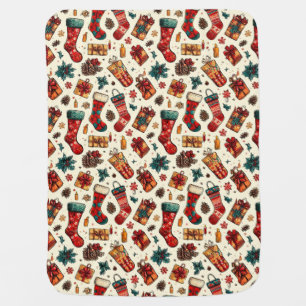 Festive Christmas Stockings and Gifts Baby Blanket