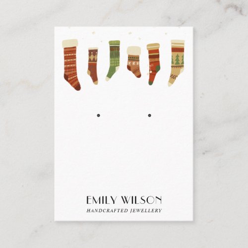 FESTIVE CHRISTMAS STOCKINGS STUD EARRING DISPLAY BUSINESS CARD