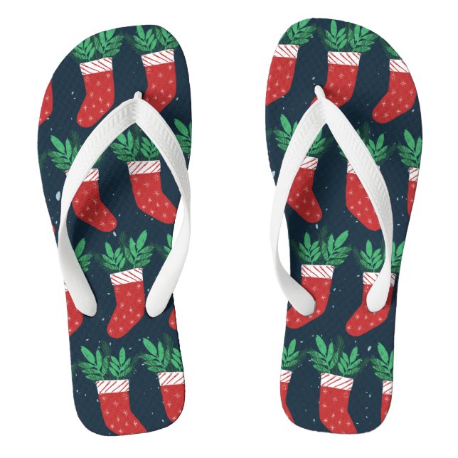 Festive Christmas Stockings with Leaves Flip Flops (Footbed)