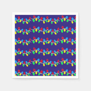 Festive Christmas String Lights on Blue Napkins