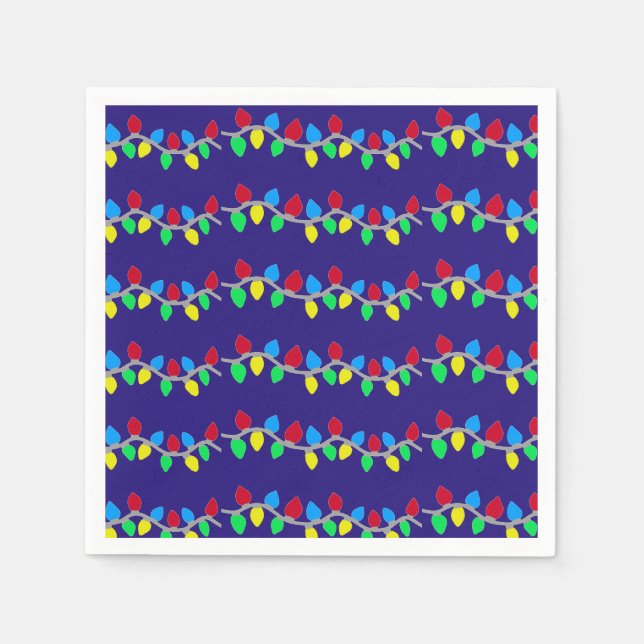 Festive Christmas String Lights on Blue Napkins (Front)