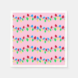Festive Christmas String Lights on Pink Napkins