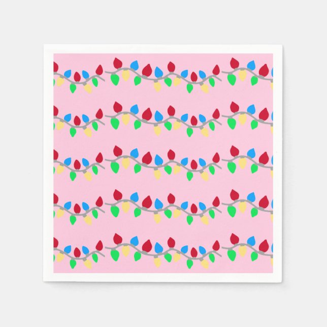 Festive Christmas String Lights on Pink Napkins (Front)