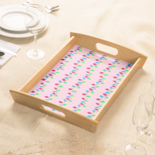 Festive Christmas String Lights on Pink Serving Tray