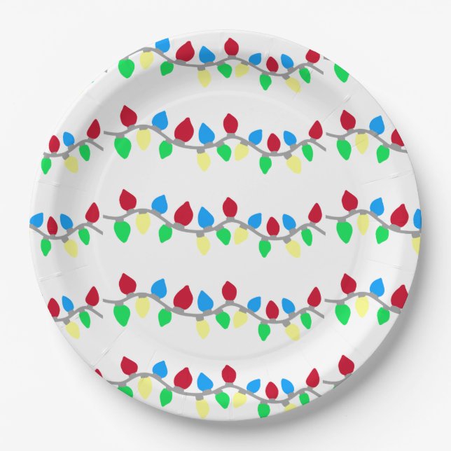 Festive Christmas String Lights Paper Plates (Front)