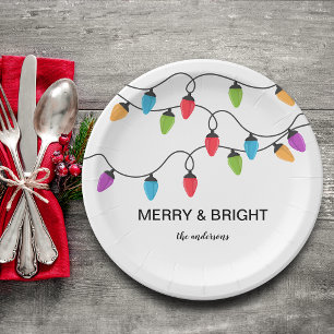 Festive Christmas String Lights Personalized Paper Plates