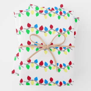 Festive Christmas String Lights Wrapping Paper Sheets
