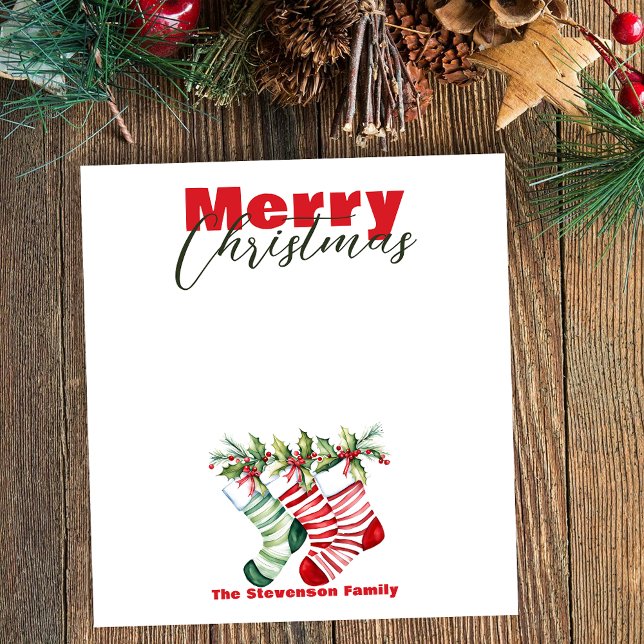 Festive Christmas Striped Stockings with Greenery  Notepad (Creator Uploaded)