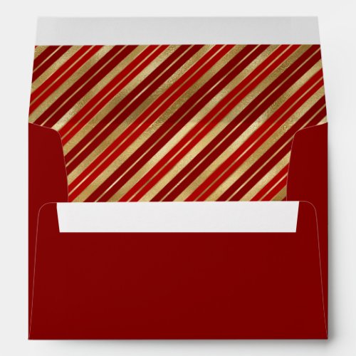 Festive Christmas Stripes Burgundy Red Gold Envelope