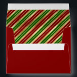 Festive Christmas Stripes Pattern Red Green Gold Envelope<br><div class="desc">The inside of these festive holiday envelopes features an elegant pattern of burgundy red and green diagonal stripes on a gold faux foil background. The exterior of the envelopes is a matching shade of red. Ideal for Christmas cards or holiday party invitations.</div>