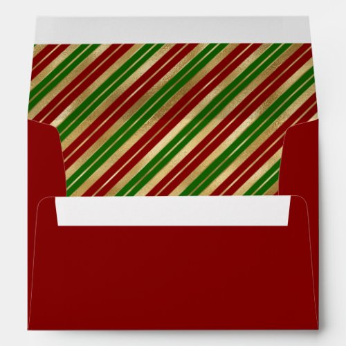 Festive Christmas Stripes Pattern Red Green Gold Envelope