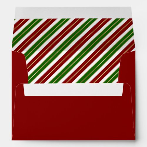 Festive Christmas Stripes Red Green Gold White Envelope