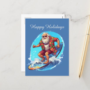 Festive Christmas surfing Santa add text Holiday  Postcard