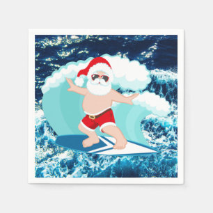 Festive Christmas Surfing Santa Beach Napkins