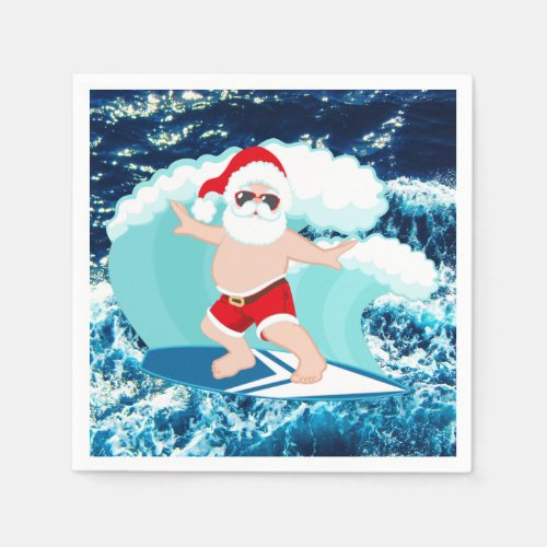 Festive Christmas Surfing Santa Beach   Napkins