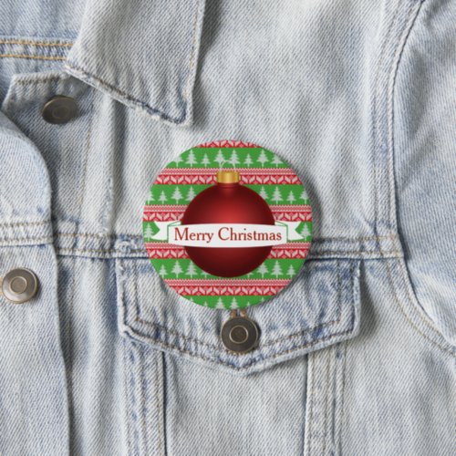 Festive Christmas Sweater Print  Red Ornament Button