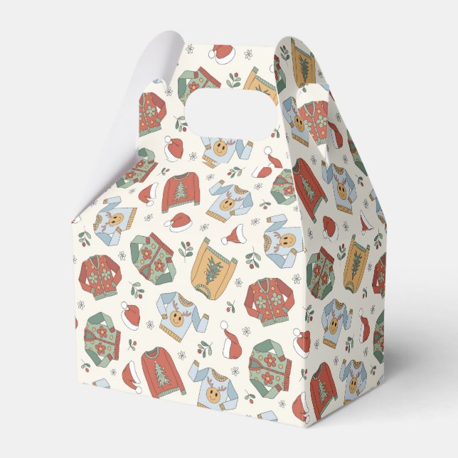 Festive Christmas Sweaters and Hats Pattern Favor Boxes (Front Side)
