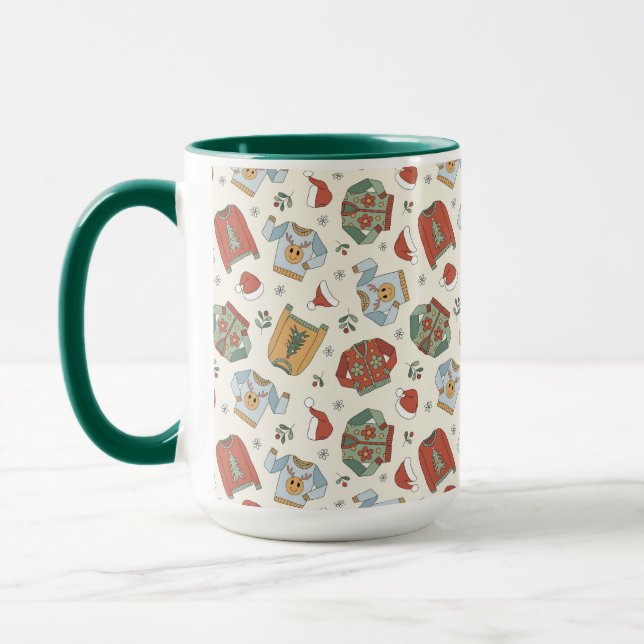 Festive Christmas Sweaters and Hats Pattern Mug (Left)