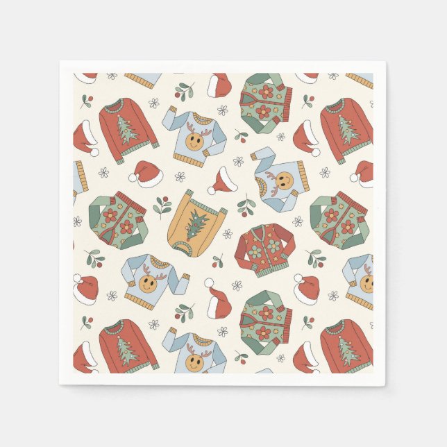 Festive Christmas Sweaters and Hats Pattern Napkins (Front)