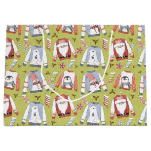Festive Christmas Sweaters and Stockings Large Gift Bag